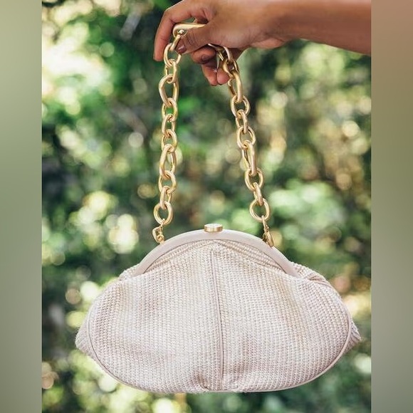 Cult Gaia Anna Leather-trimmed Woven Raffia Shoulder Bag In Cream